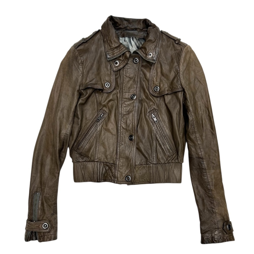 Line The Label Tobacco Brown Lambskin Moto Leather Jacket